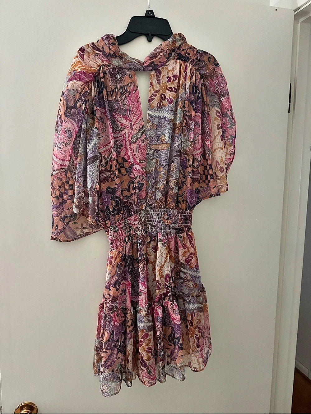 MISA Paisley Mini Dress in Pink & Brown Size Small
